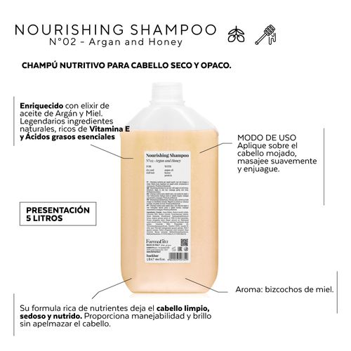 Shampoo FARMAVITA N 02 - argán y miel cabello seco 5 lts