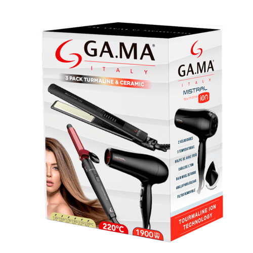 Combo Gama Italy 3-en-1: Secadora + Alisadora LED + Rizador 33 mm