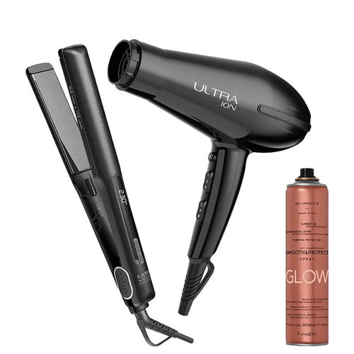 Combo Gama Professional 2-en-1 Plancha G-style + Secador Ultra ION + Protector de calor